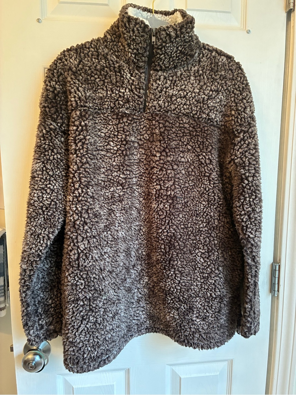 Altar'd State Chocolate Brown Teddy Sherpa Half-Zip Jacket: Women’s size L